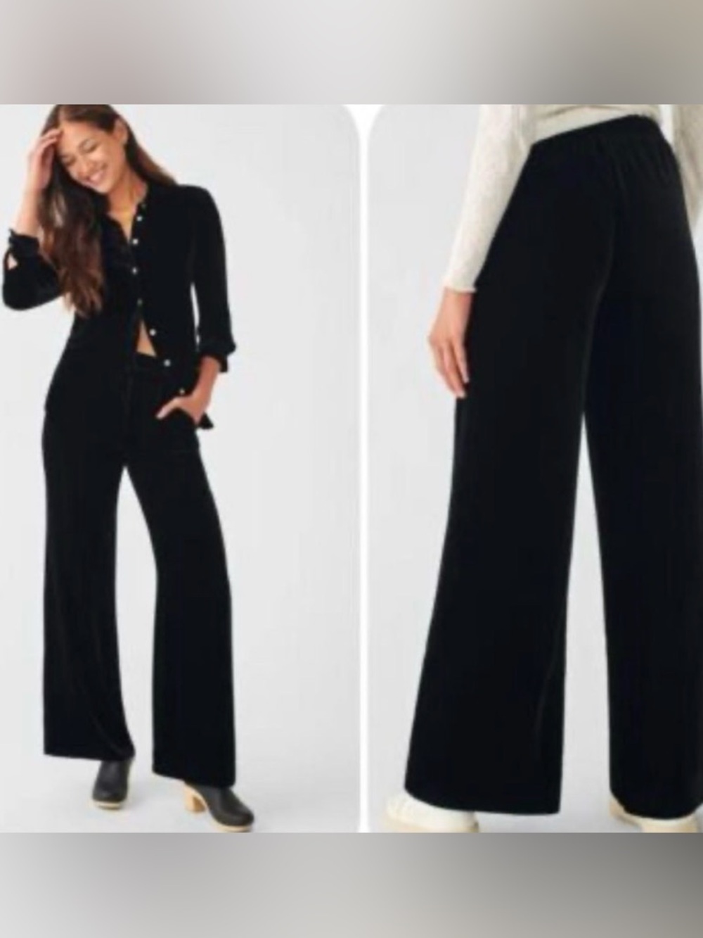 Faherty black silk velvet Genevieve wide leg pants large NWT - Picture 6 of 10